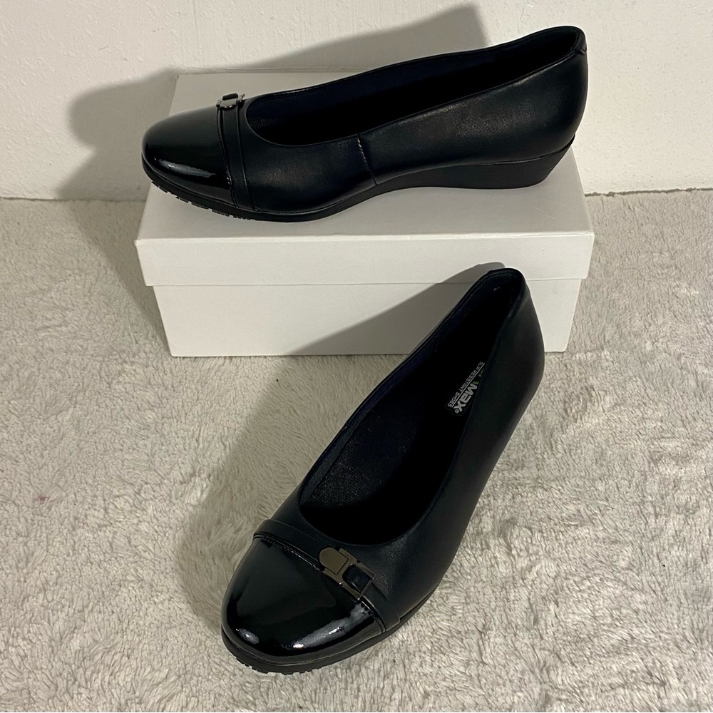 Black Women's Wedge Flats with Accent Hardware SLIP RESISTANT